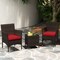 Rattan 3 Piece Outdoor Conversation Set with Cushioned Seats and Glass Table